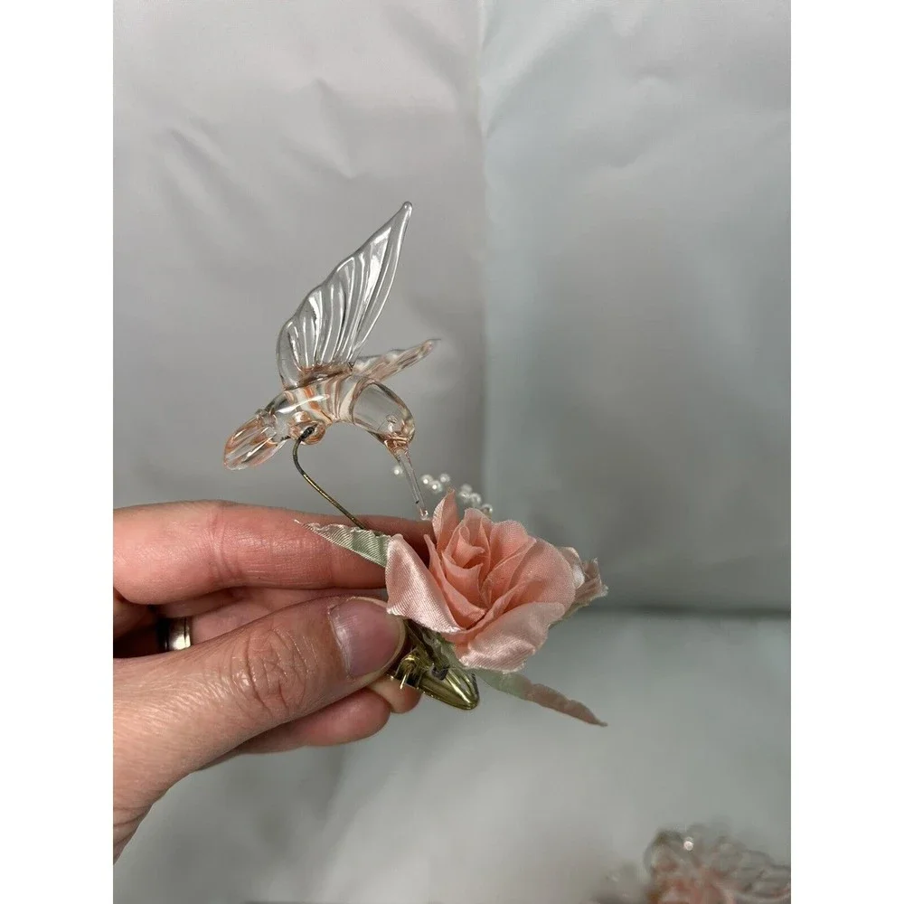 Vtg Silvestri Glass Hummingbird Pink Flower Clip-On Ornament  7 Butterfly 2 Bird - Picture 7 of 8